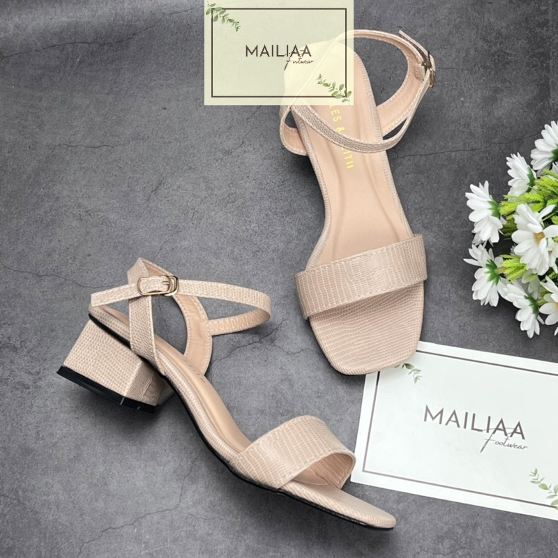 Sandal nữ cao gót, giày cao gót nữ, sandal nữ gót vuông 3 phân MAILIAA  mã 002 quai ngang da rắn mềm dễ đi