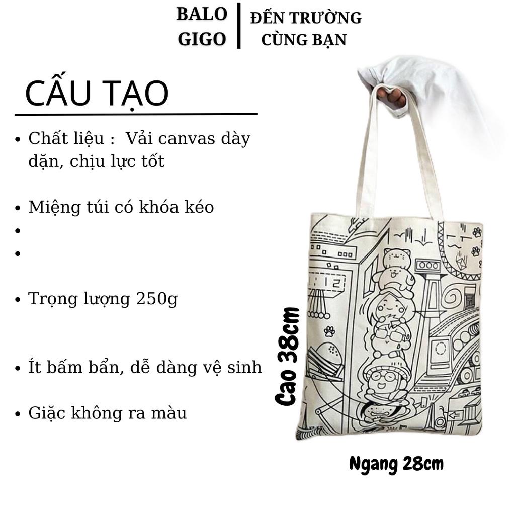 Túi tote đi học có khóa kéo vải canvas siêu xinh - BaloGigo