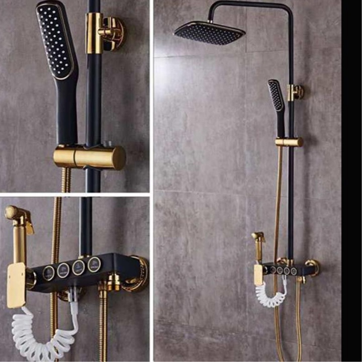 Cây sen tắm nóng lạnh MORALLY- BLACKGOLD - Vòi hoa sen tăng áp, sơn tĩnh điện thép không gỉ cao cấp - Bảo hành 12 tháng