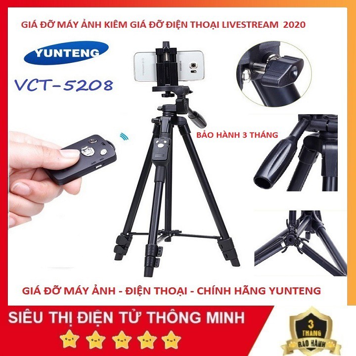 Giá Đỡ Điện Thoại Máy Ảnh, Chân Máy Ảnh Camera Chuyên Nghiệp Yunteng VCT 5208 Hỗ Trợ Livestream, Bán Hàng Online