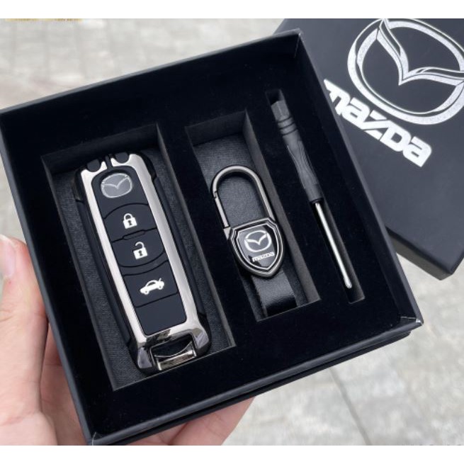 Vỏ móc ốp chìa khoá xe hơi - ô tô Mazda CX5, CX8, Mazda 2 3 6 có áo lót sinicol 3 Nút Bấm