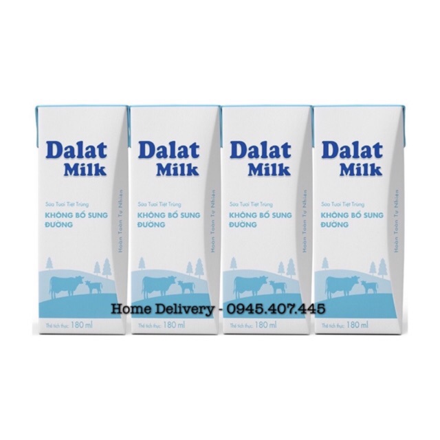 Lốc 4 hộp Sữa Tươi tiệt trùng UHT Dalat Milk 180ml