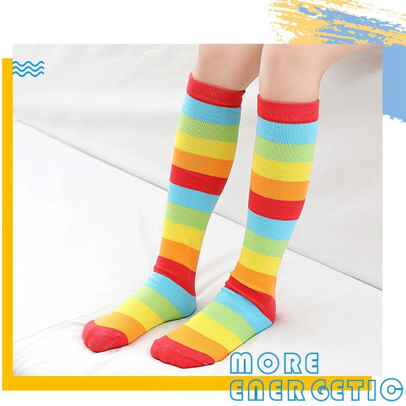 Vớ Cotton Mềm Kẻ Sọc Màu Cầu Vồng Cho Bé 3-12 Tuổi