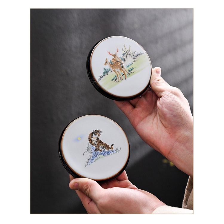 Gác Nắp Ấm Trà, Ấm Tử Sa, Đế Kê Lót Chén bằng Sứ Cảnh Đức Trấn