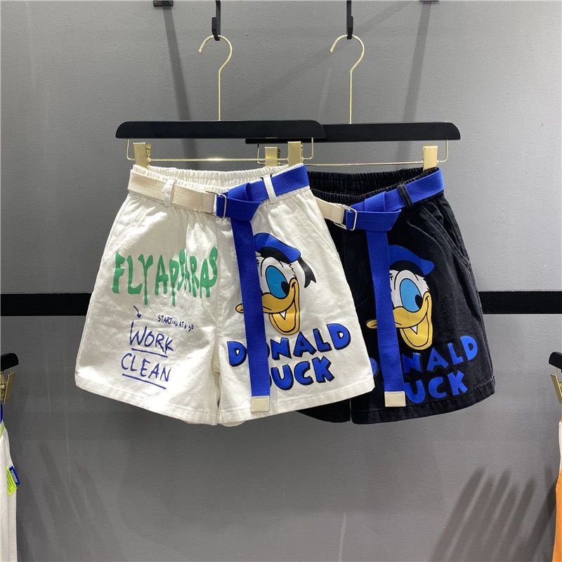 Jiashucheng Quần Short Denim Chữ a Lưng Cao Ống Rộng In Họa Tiết Hoạt Hình Thời Trang Mùa Hè Cho Nữ