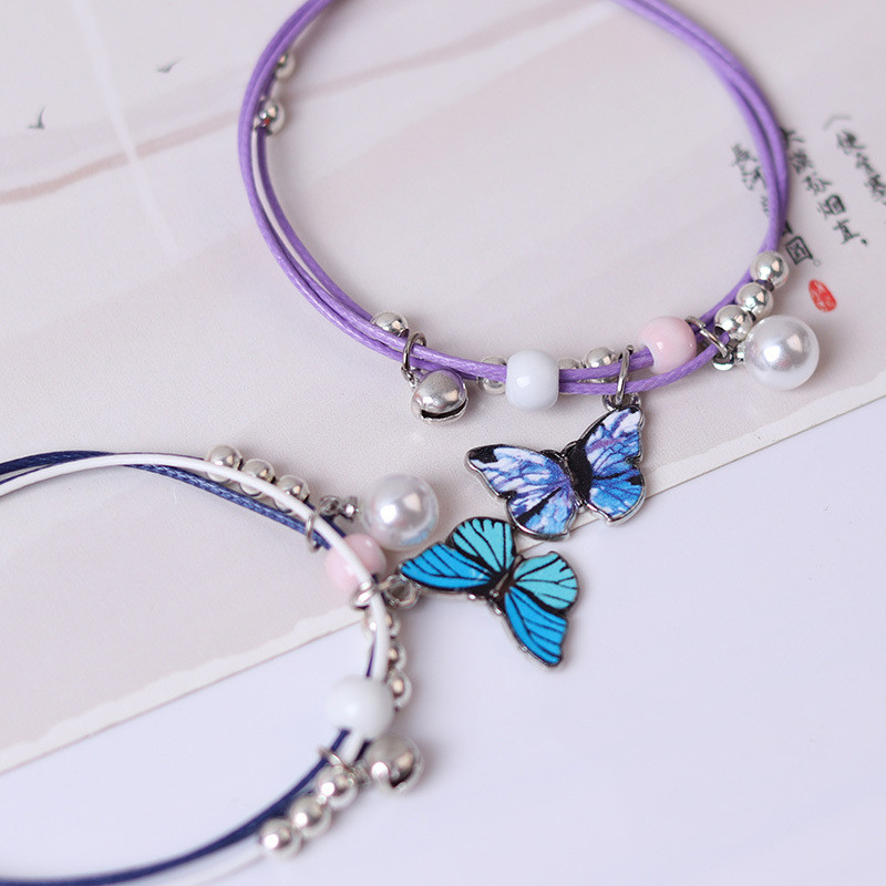 BUTTERFLY CHARMS Vòng Tay Nhiều Sợi Mặt Hình Bướm Đính Ngọc Trai Phong Cách Hàn Quốc