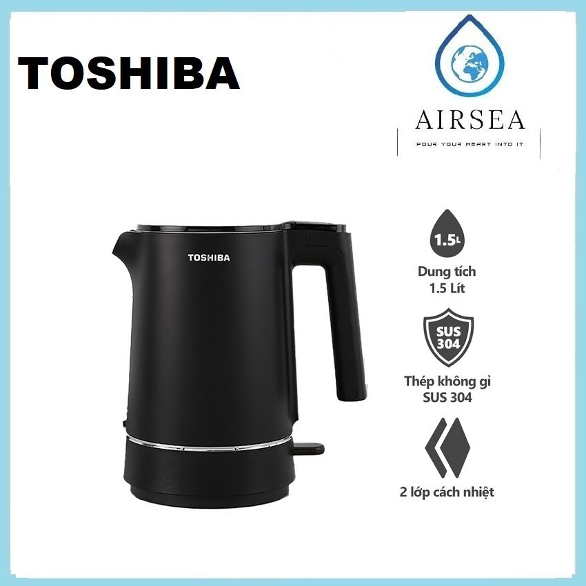 Bình Đun Siêu Tốc Toshiba KT-15DS1NV - 1.5L - Inox 304 - Hàng Chính Hãng, Bảo Hành 12 Tháng, Chất Lượng Nhật Bản
