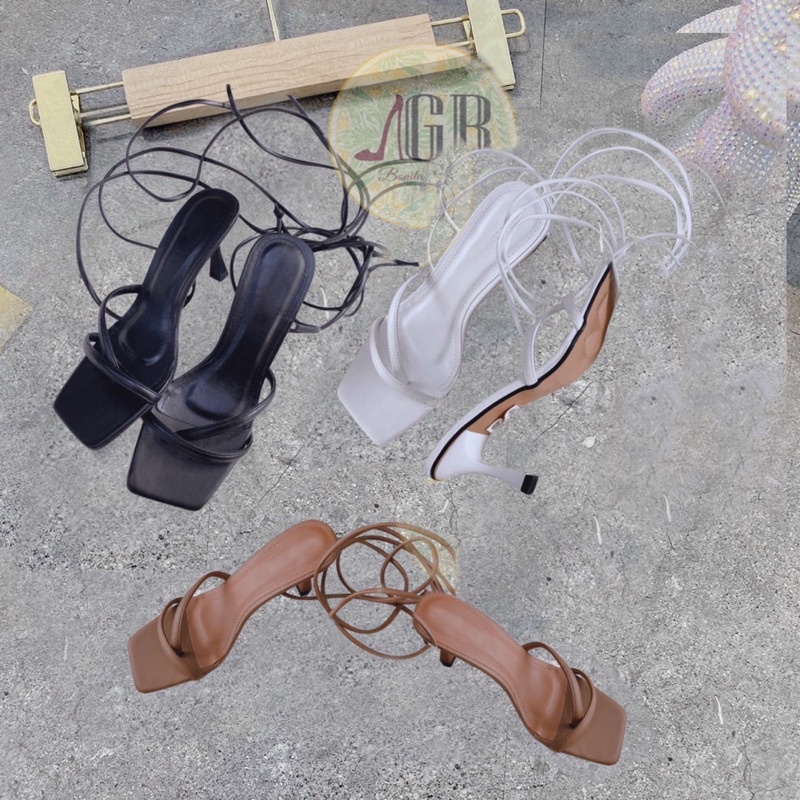 Sandal kẹp 3 dây xịn xò dây thắt vòng cổ chân gót 7cm