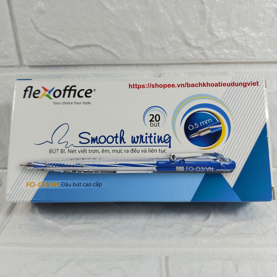 Hộp 20 bút bi xanh Flexoffice FO-03/VN