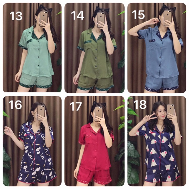 Đồ bộ lụa hoạ tiết áo cộc - quần cộc | BigBuy360 - bigbuy360.vn