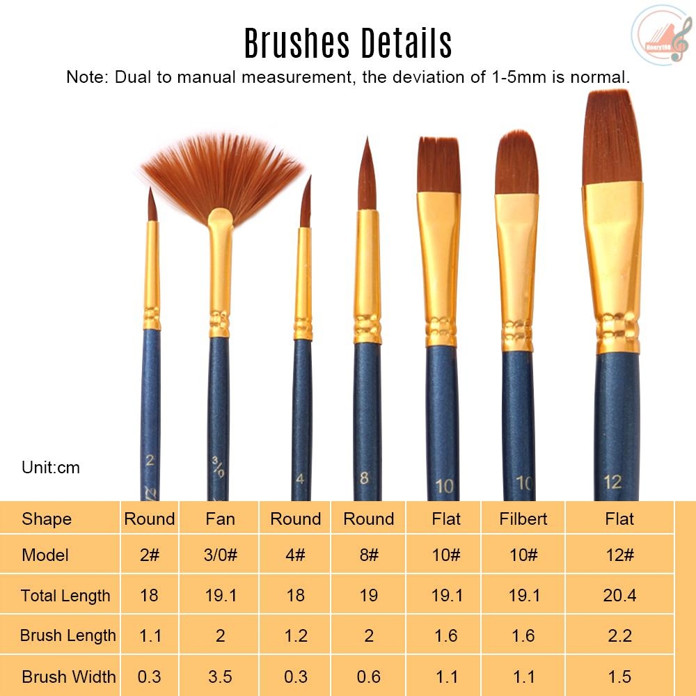 7pcs/set Art Paint Brushes Set Round & Flat & Filbert & Fan Tips Professional Drawing Paintbrushes Nylon Hair Wooden Handle for Watercolor Acrylic Oil Gouache Face Body Painting for Artists Adults Students Beginners
