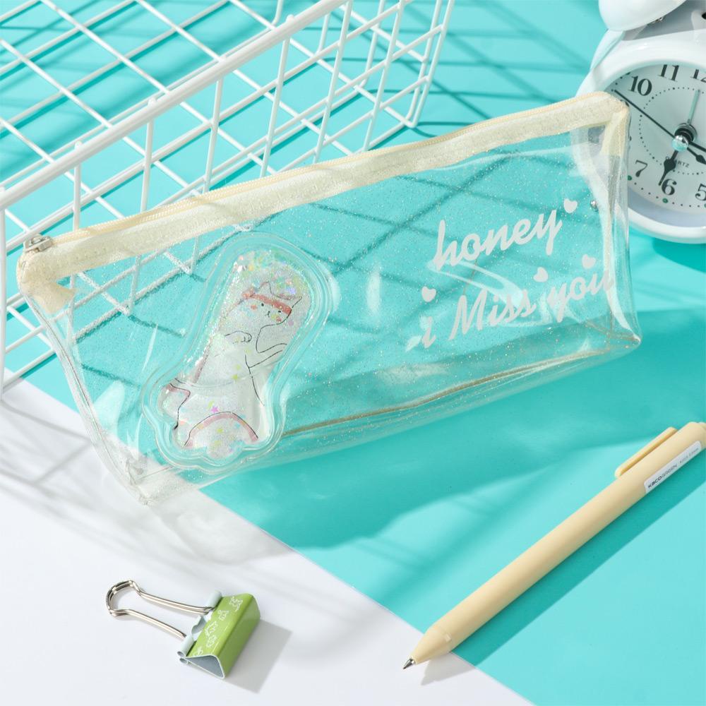 CHOOKEY Túi Đựng Bút Trong Suốt Họa Tiết Trái Đào Phối Cát Lún Xinh Xắn