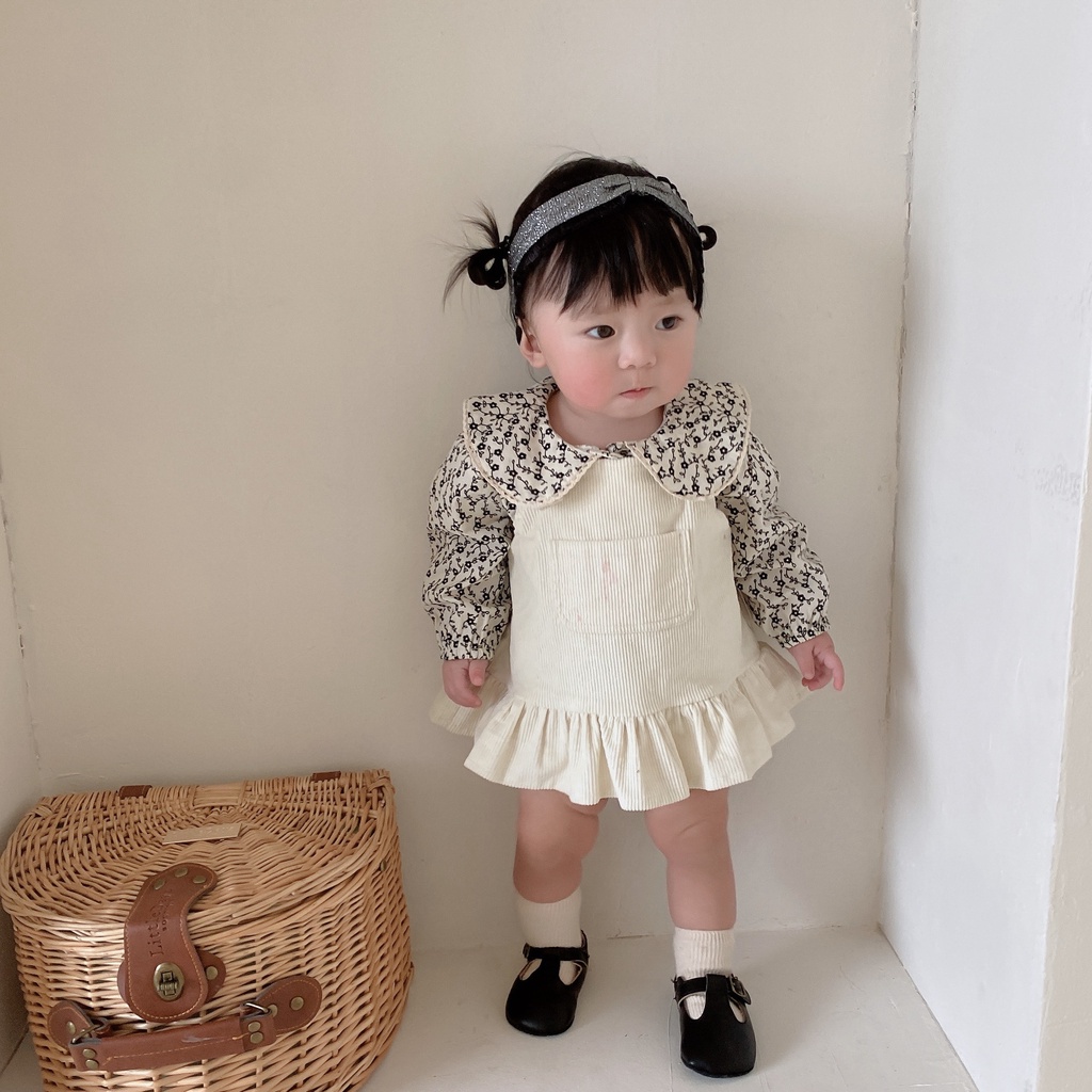 Bộ yếm kèm áo hoa cổ sen bé gái đáng yêu phong cách Hàn quốc