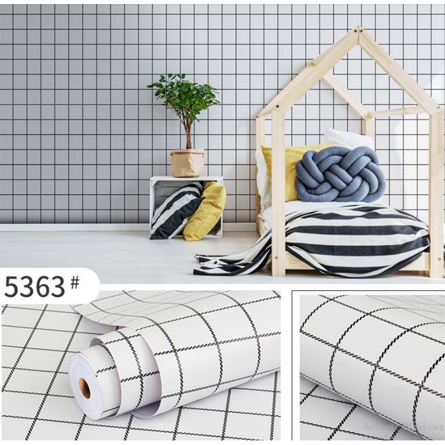 Giấy dán tường - mẫu Ô KẺ NHỎ TRẮNG khổ 45cm 1 mét
