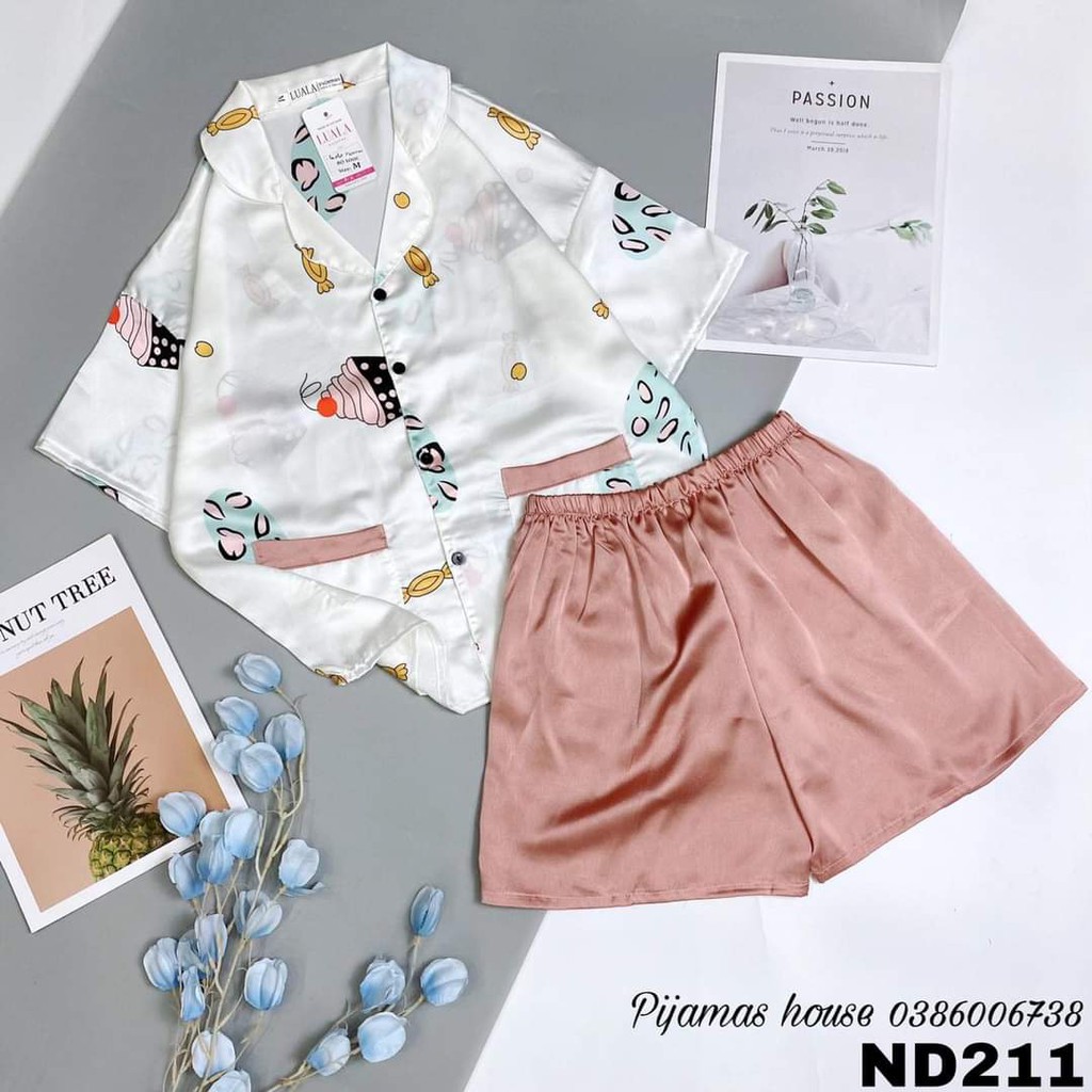 Đồ bộ Pyjama đùi 2 túi trước phối màu lụa satin từ (40kg đến 63kg)