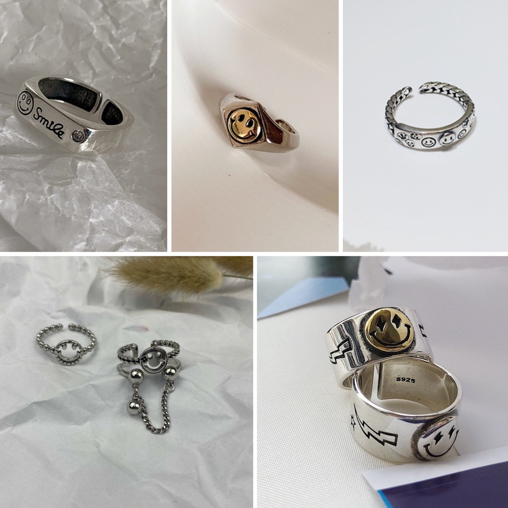 Nhẫn Hình Mặt Cười Phong Cách Hip Hop Có Thể Điều Chỉnh Kích