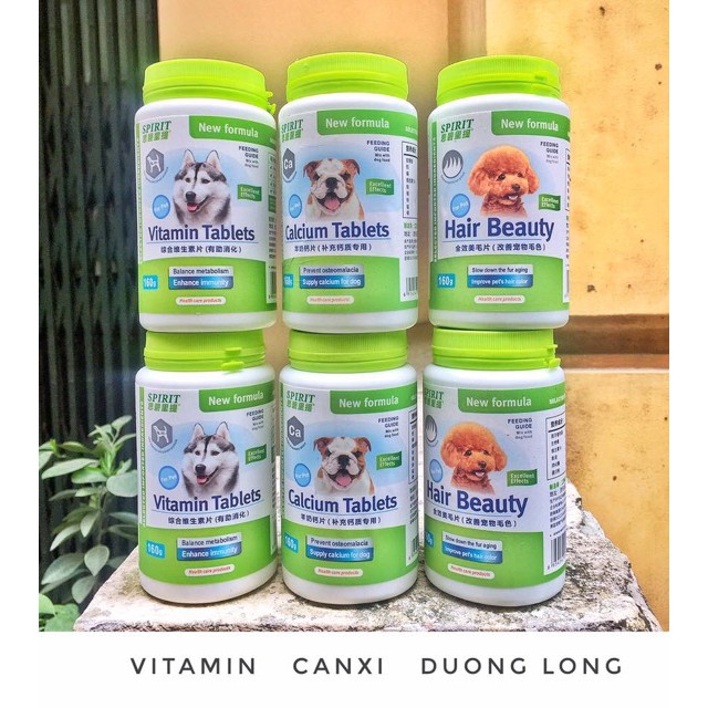 Viên Vitamin dưỡng lông/ bổ sung canxi/ khoáng Spirit cho chó 160g