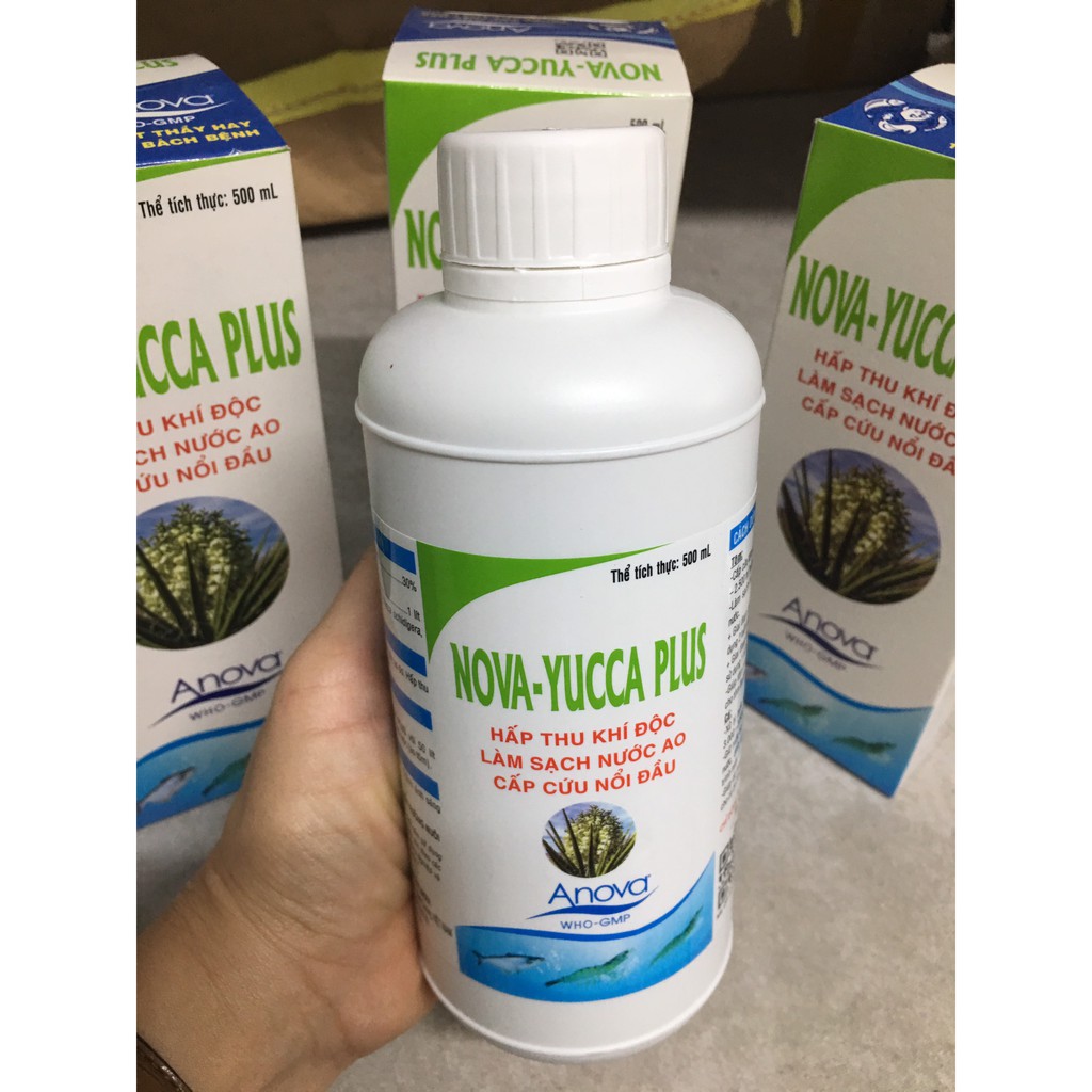 Yucca Chế Phẩm Hấp Thu Khí Độc NH3, H2S, NO2, Cấp Cứu Tôm Cá Nổi Đầu, Làm Sạch Nước Ao - Nova Yucca Plus chai 500ml