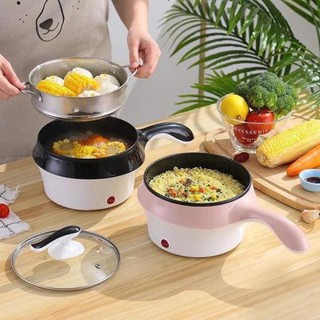 Nồi lẩu điện đa năng kèm giá hấp có tay cầm tiện dụng 18cm, nồi lẩu hấp mini 2 tầng cao cấp