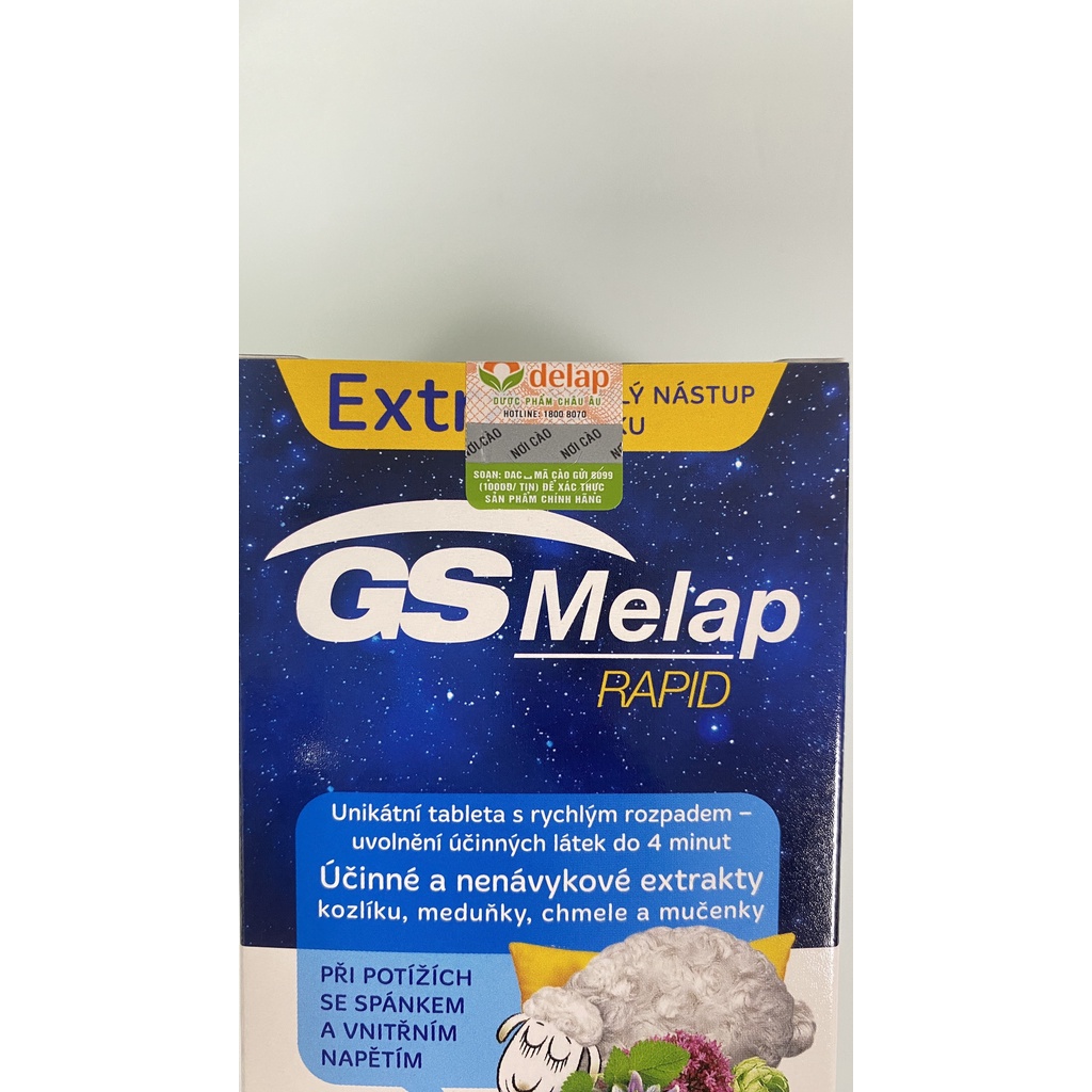 GS Melap Rapid - Hỗ trợ ngủ ngon ,ngủ sâu giấc (Lọ 20 viên) - Cộng Hoà Séc