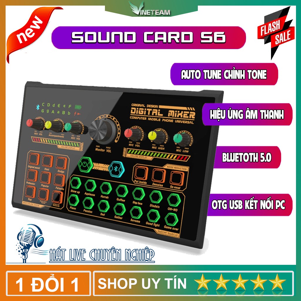 Bộ chộn âm thanh karaoke Mixer S6 USB có Bluetooth Hỗ trợ Auto Tune dc4470