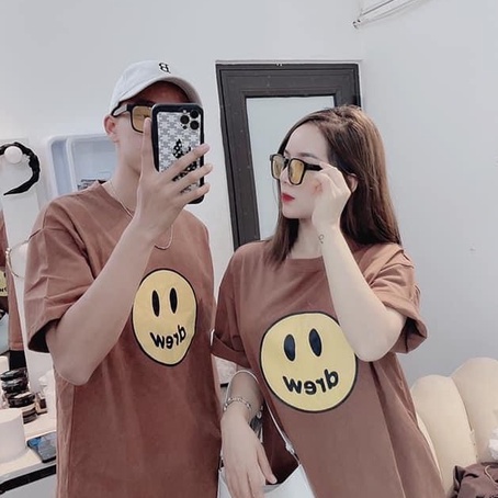 Áo phông tay lỡ unisex form rộng Mặt cười vàng Drew_Áo thun tay cộc nam nữ basic, hottrend