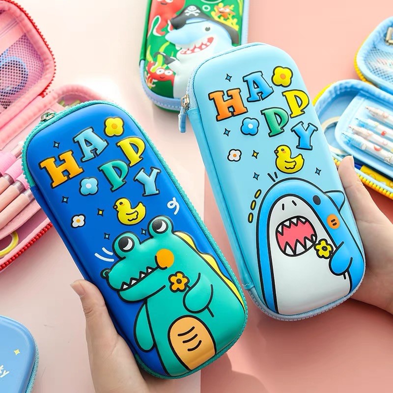 |có ảnh thật| Hộp bút nổi 3D silicon hoạt hình khủng long gấu cute cho bé Eva Hàng đẹp pencil case