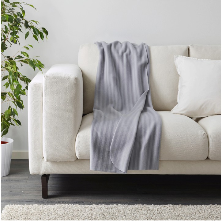 Chăn mỏng sọc xám Ikea Vitmossa