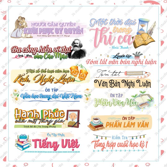 Set 81 sticker Ngữ Văn 11 - Có Tiếng Việt + Đọc thêm - Tem dán tựa bài văn học lớp 11 cả 2 học kì - Sticker văn 11
