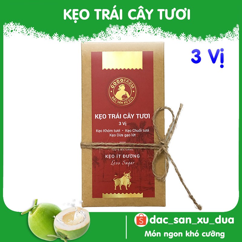 Keo trái cây tươi 3 vị khóm chuối gạo lứt Cocofarm 300g