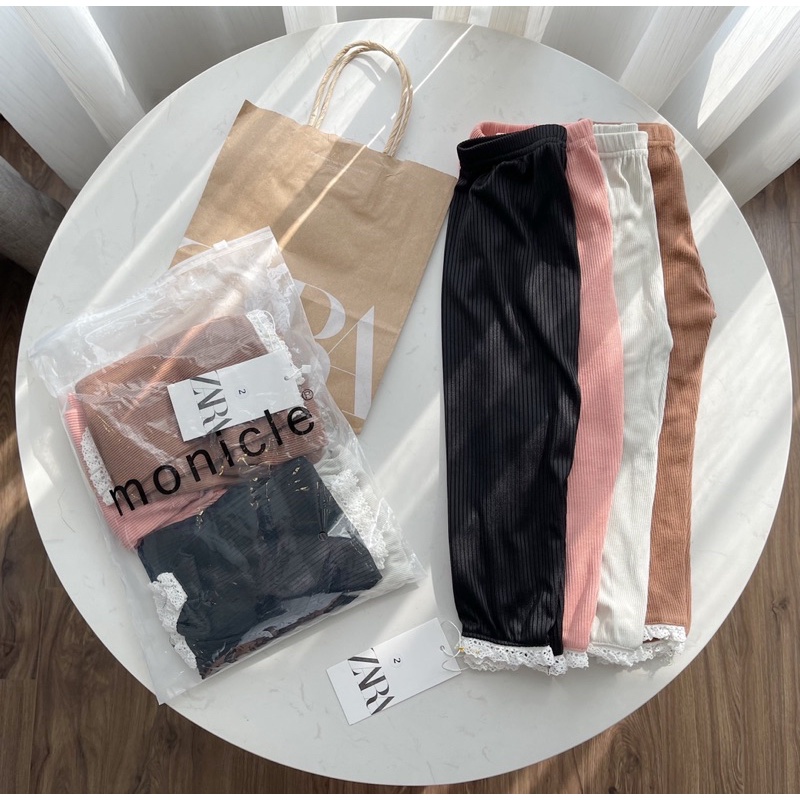 set 4 quần legging phối ren cho bé