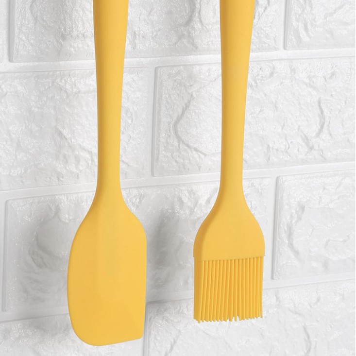 Set 2 dụng cụ spatula, chổi silicone đúc (vàng/hồng)