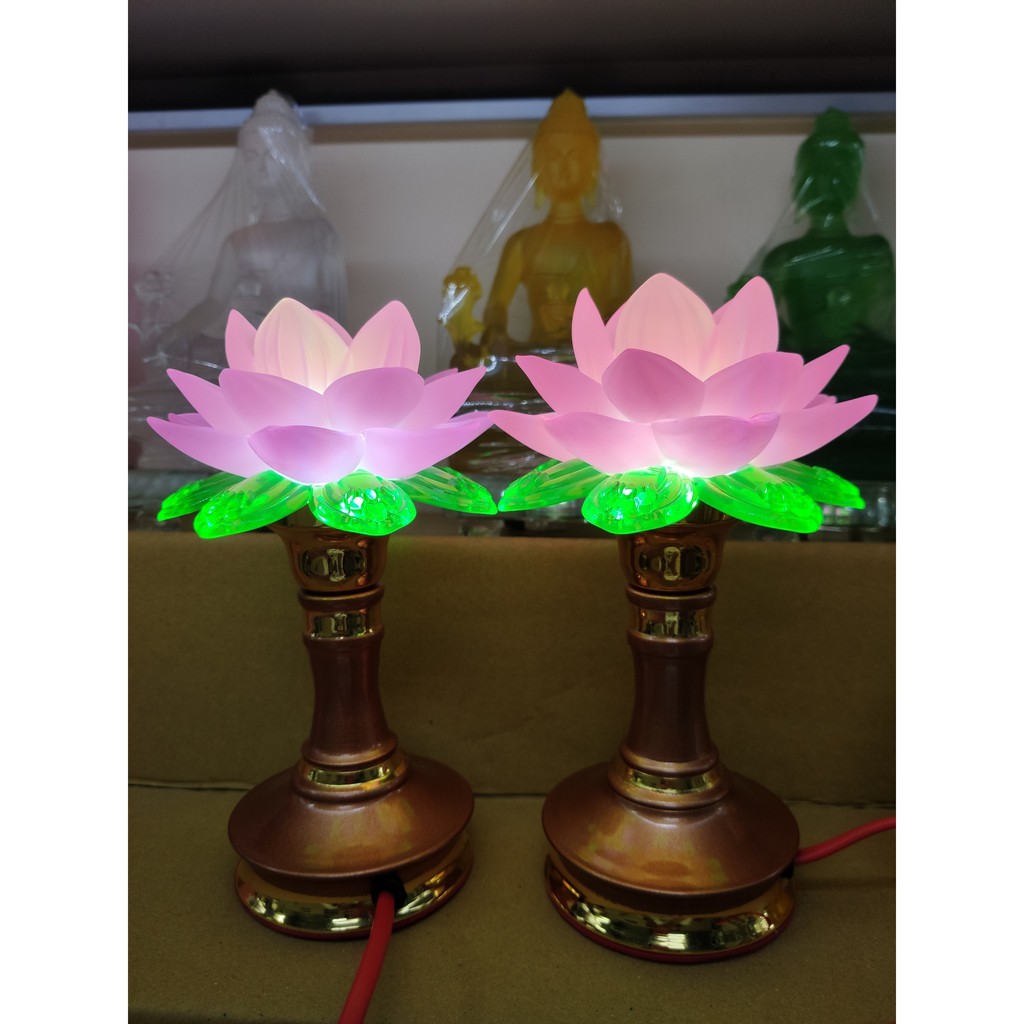 Cặp đèn thờ hoa sen đổi màu cao cấp