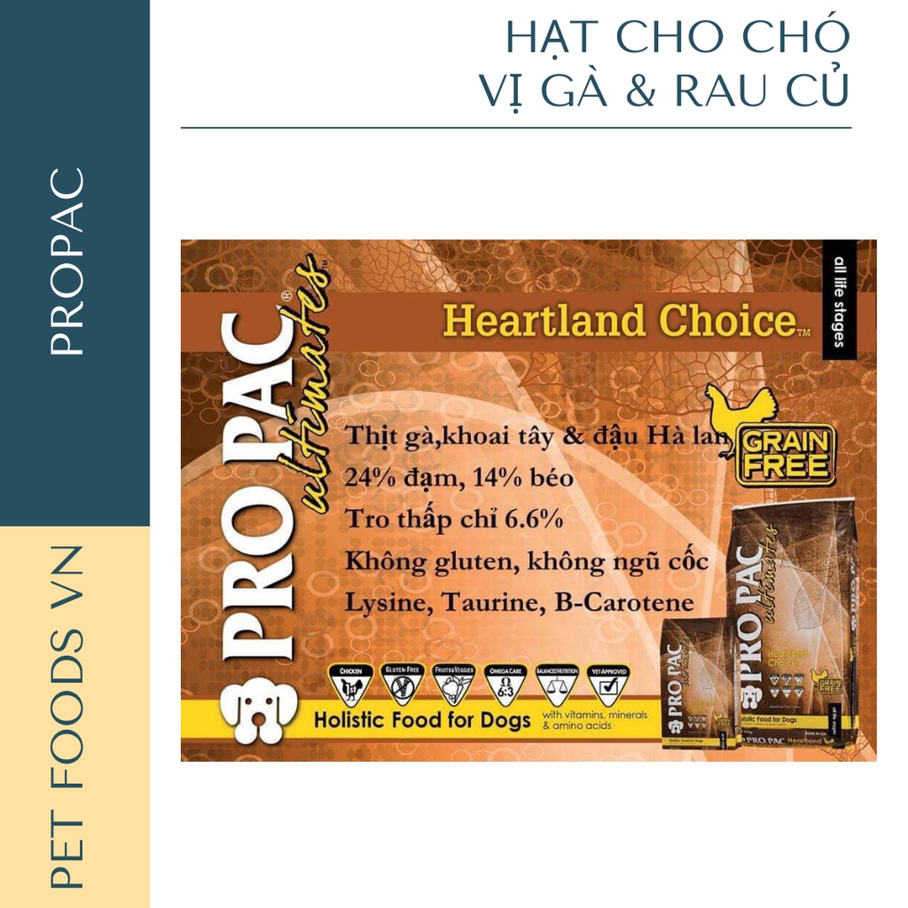 Hạt cho chó PROPAC Heartland Choice 12kg vị Gà &amp; Rau Củ