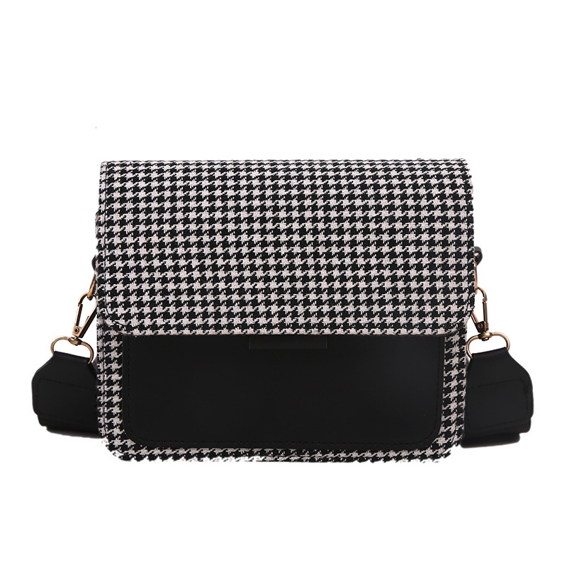 Túi đeo chéo nữ hình vuông nhỏ họa tiết caro phong cách Hong Kong thời trang mùa đông 2022