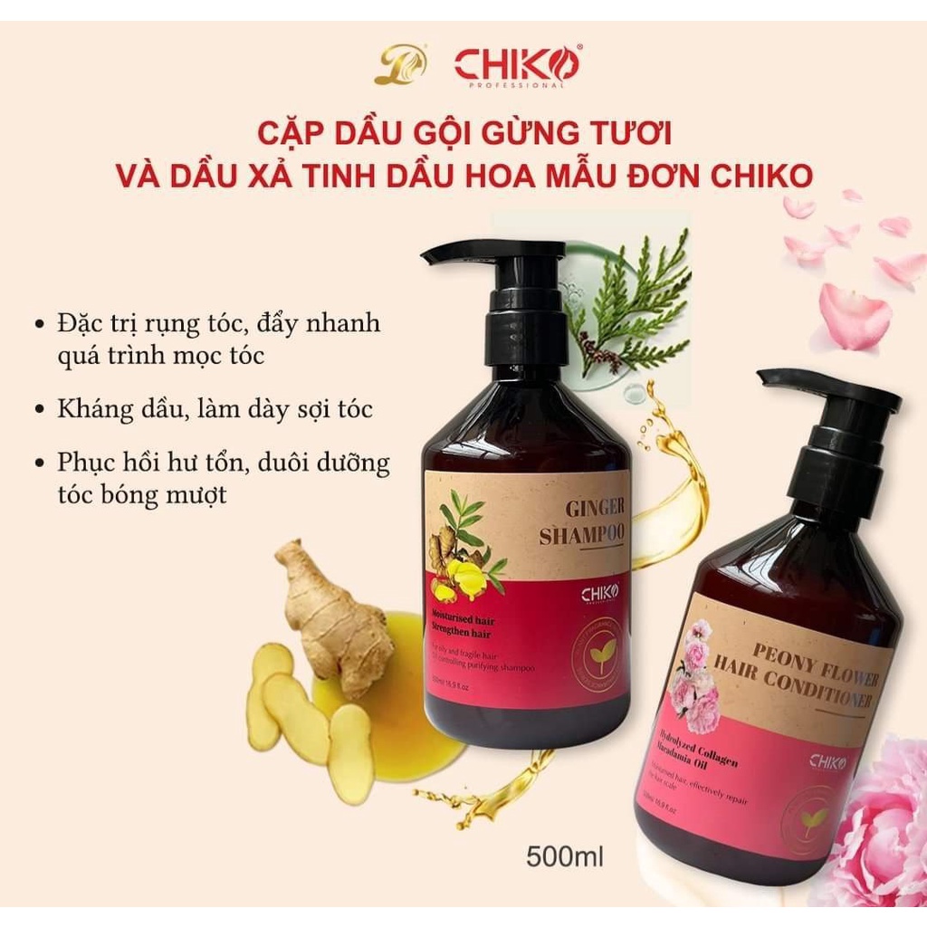 Combo dầu gội xả gừng tươi Chiko chính hãng