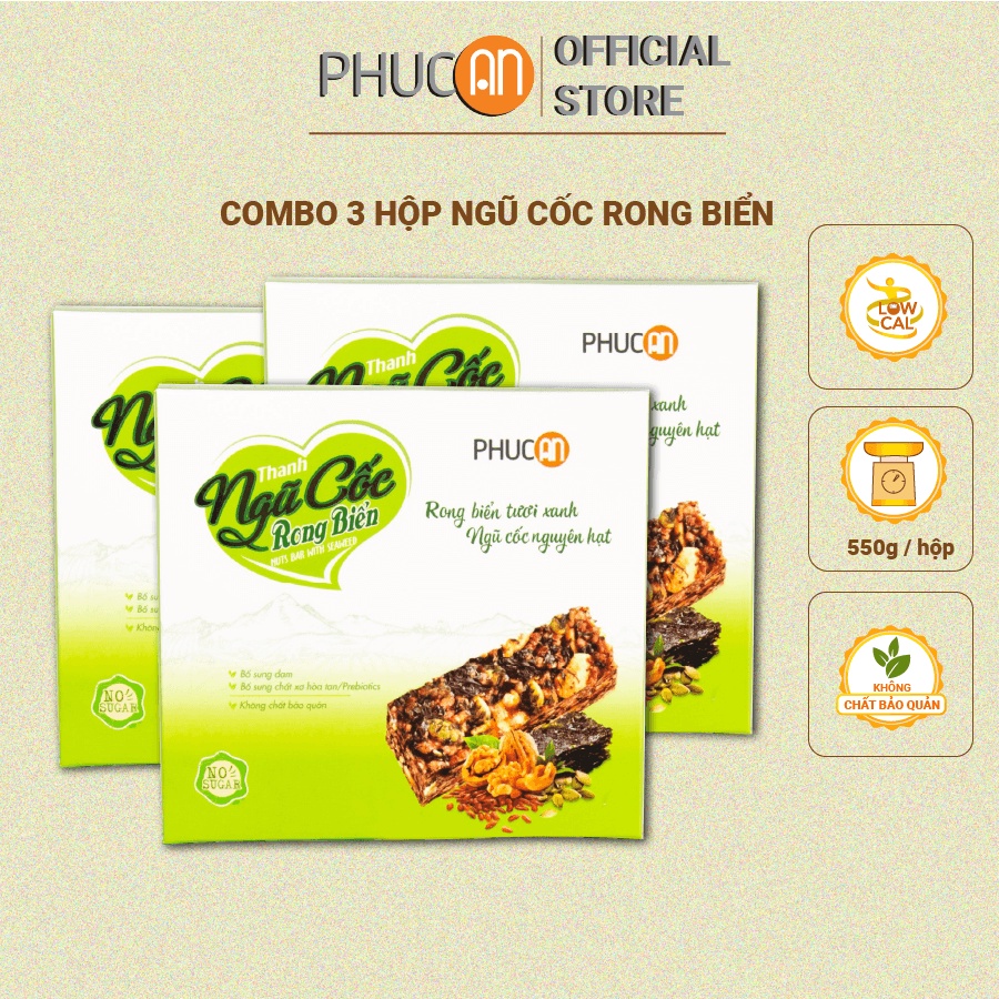 Combo 3 hộp thanh năng lượng ngũ cốc rong biển Phúc An - Thay thế bữa ăn nhẹ