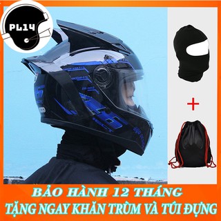 Mũ Bảo Hiểm AGU Tem Xanh Dương Combo Sừng Rùa + Đuôi Gió Chính Hãng - Tặng kèm Túi Đựng Nón Và Khăn Ninja