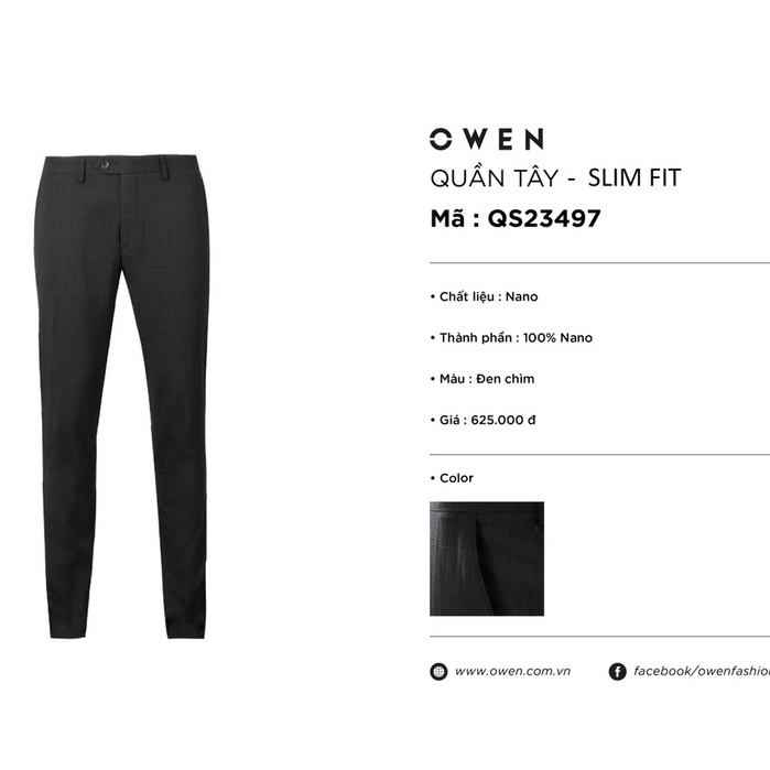 Quần âu owen màu đen kẻ chìm slim fit vải nano QS23497