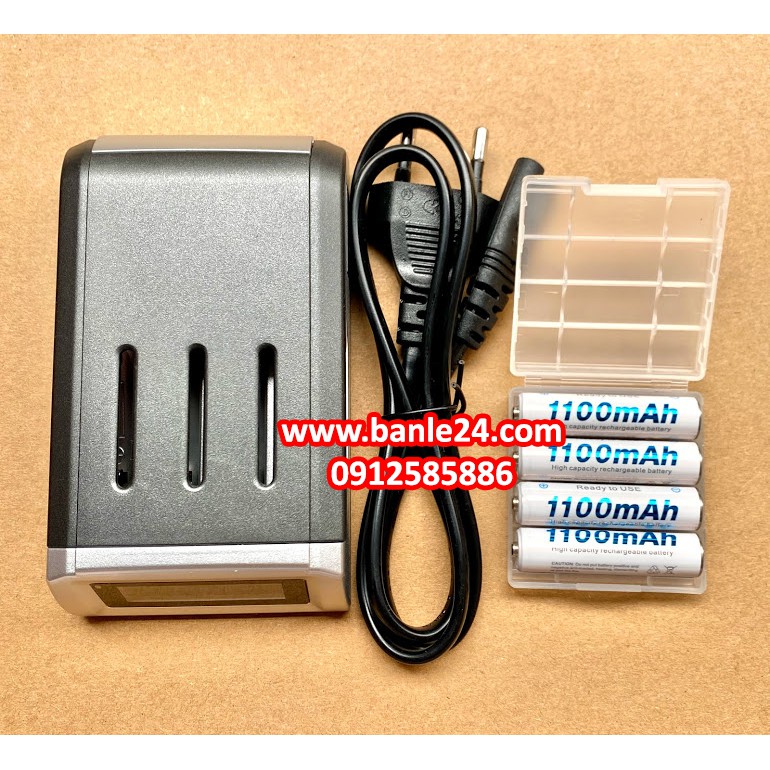 Bộ sạc nhanh AA/AAA, loại tự ngắt có màn hình cắm điện 220v và pin sạc AA/AAA riêng