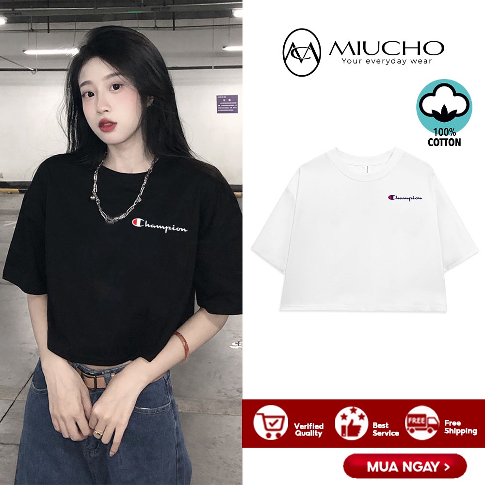 Áo croptop nữ tay ngắn cổ tròn vải thun cotton kiểu hàn quốc CR003 Miucho in hình