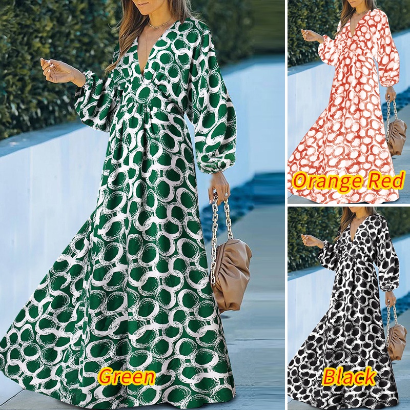 Đầm Zanzea tay dài cổ chữ V phong cách Châu Âu thanh lịch cho nữ