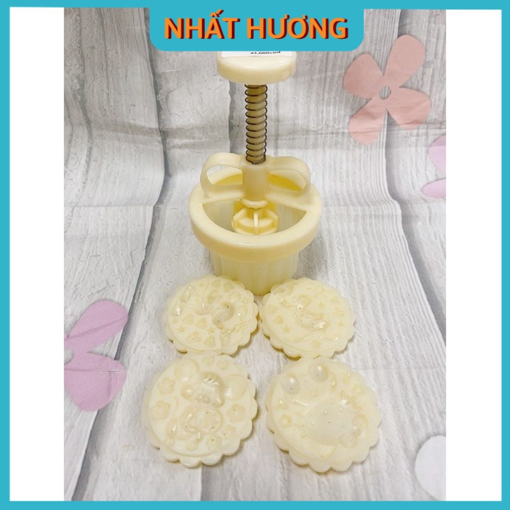 Khuôn Nhấn Trung Thu Tròn 83gr - 4 Mặt Họa Tiết Ngẫu Nhiên