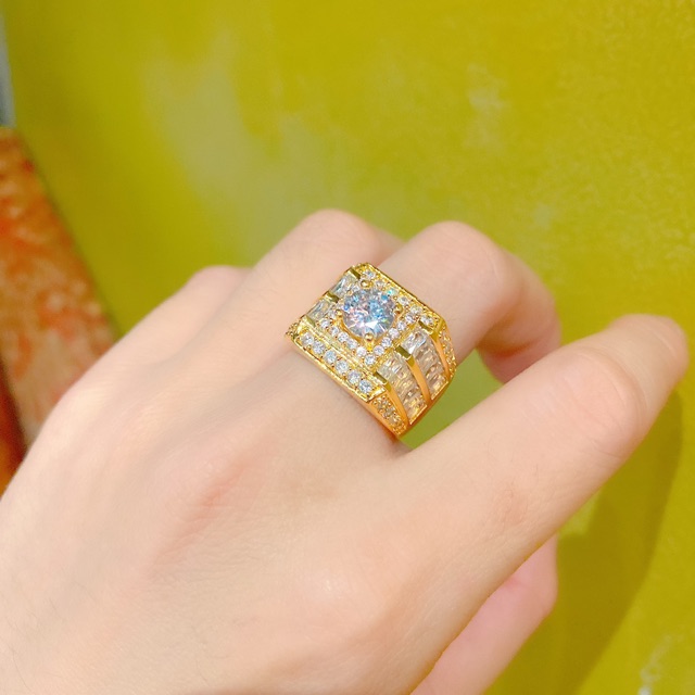 Nhẩn nam đá bagguet hột trụ cao mạ vàng