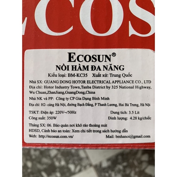 Nồi hầm đa năng Ecosun :BM-KC35
