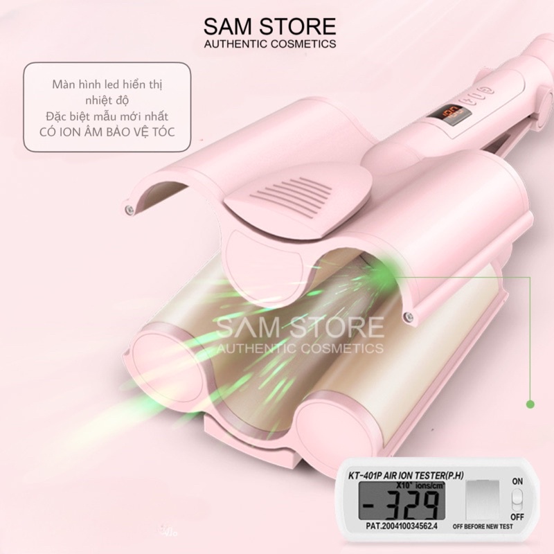 Máy 3 trục SAM STORE phủ ion tạo gợn sóng Hàn Quốc hiển thị đèn Led có phần cách nhiệt để khi uốn không bị nóng tay