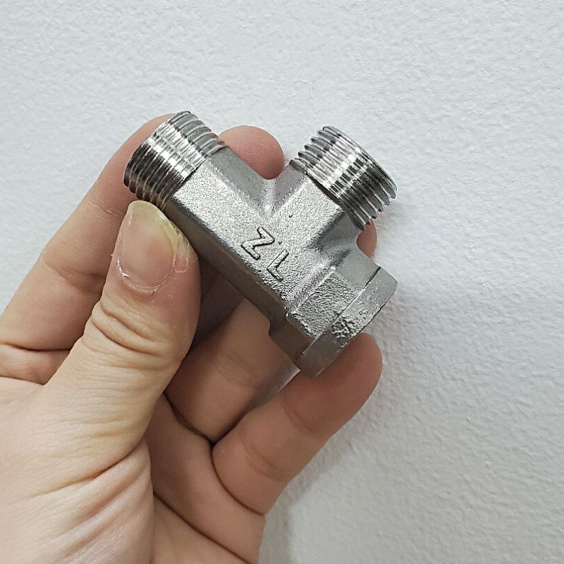 Tê inox 21, 2 đầu ren ngoài, 1 đầu ren trong