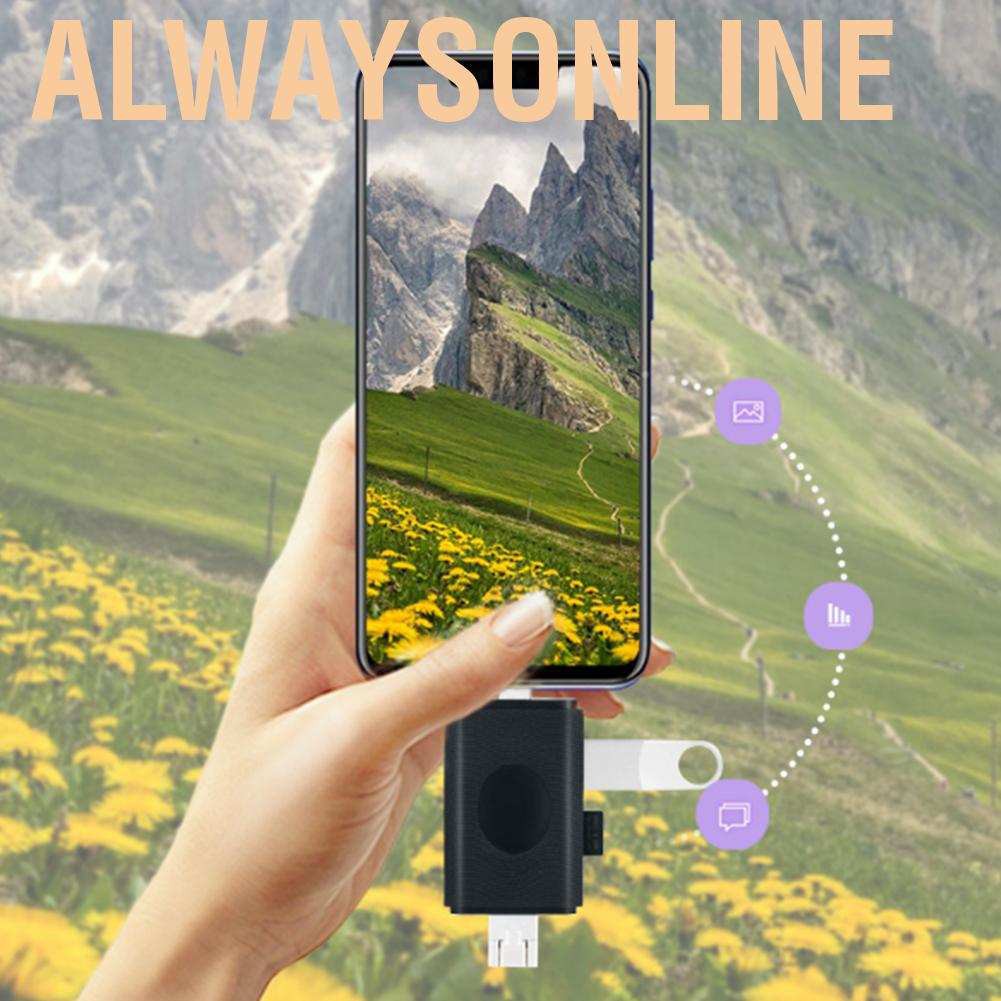 Alwaysonline 6 in 1 USB3.0 Type-C Memory Card Reader OTG Micro USB for Mobile Phone Laptop PC