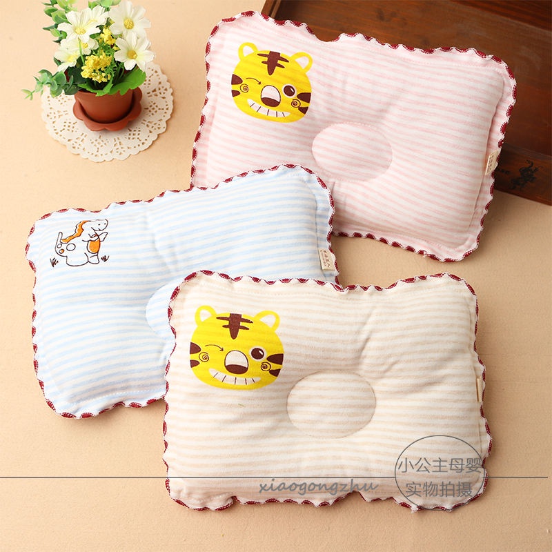 Gối Ngủ Định Hình Đầu Điều Chỉnh Tư Thế 24H Bằng Da Lộn Cotton Nguyên Chất Thoáng Khí Chống Bẹp Đầu Họa Tiết Hoạt Hình Cho Trẻ Sơ Sinh