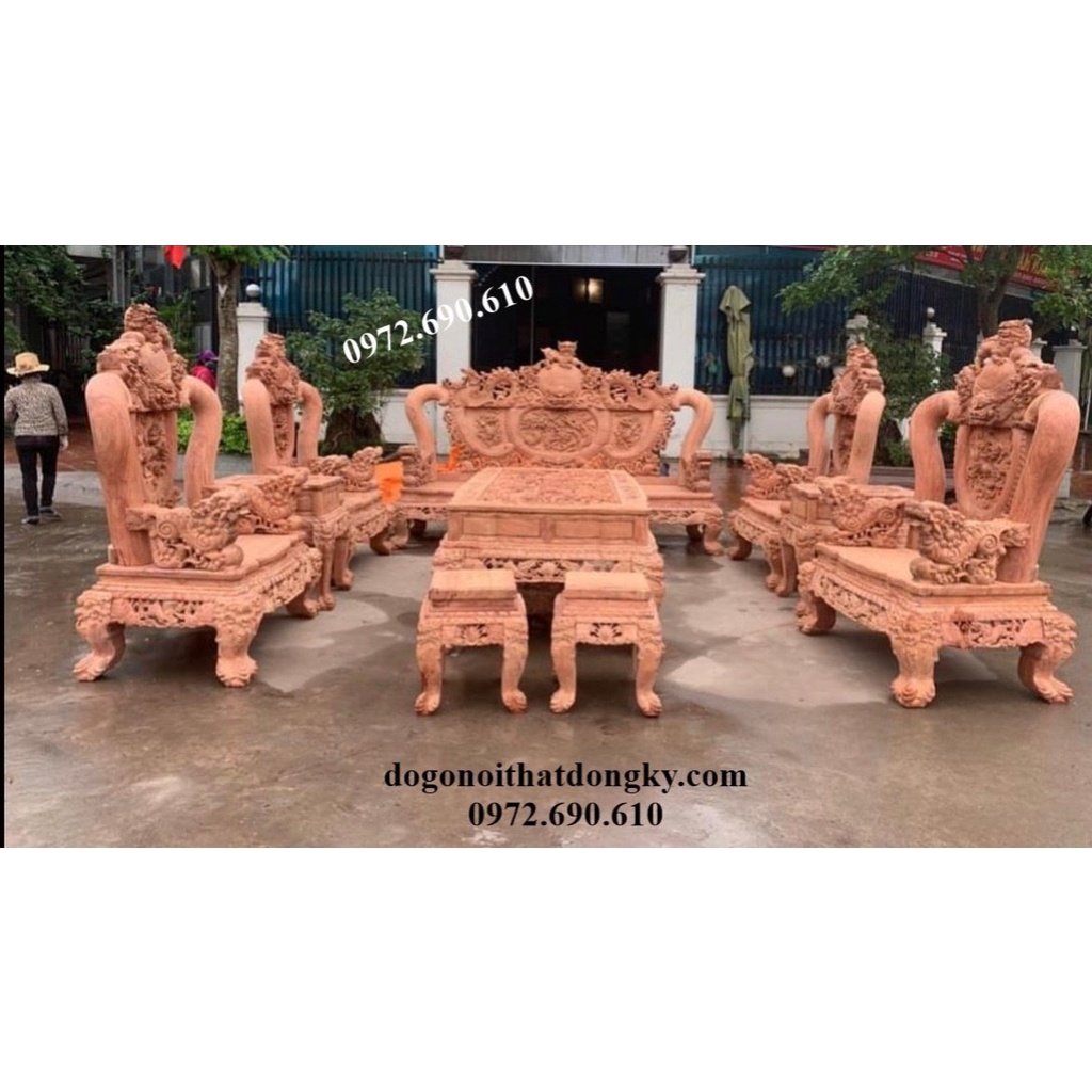 Bộ Bàn Ghế Chạm Nghê Bảo Đỉnh Gỗ Hương VIP